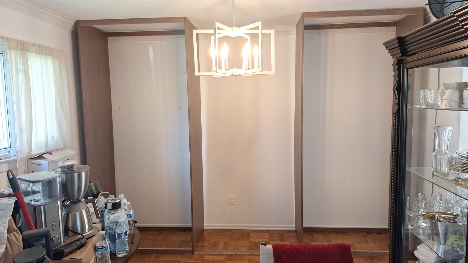 Wide view of wardrobe framing during installation